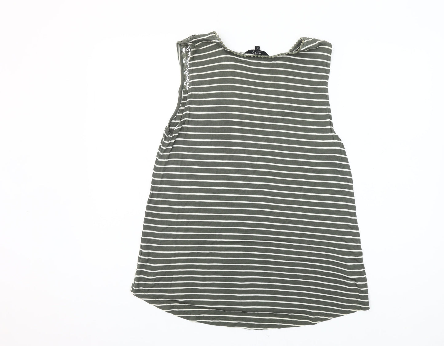 Miso Essentials Women’s Green Striped Crochet Neck Sleeveless Tank Top Size M