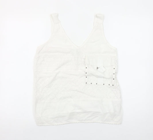 Next Women White Cotton Nylon Tank Top Size 10 V-Neck Summer Camisole
