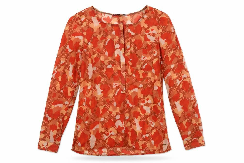Tommy Hilfiger Women's Orange Geometric Chiffon Tunic Blouse XS
