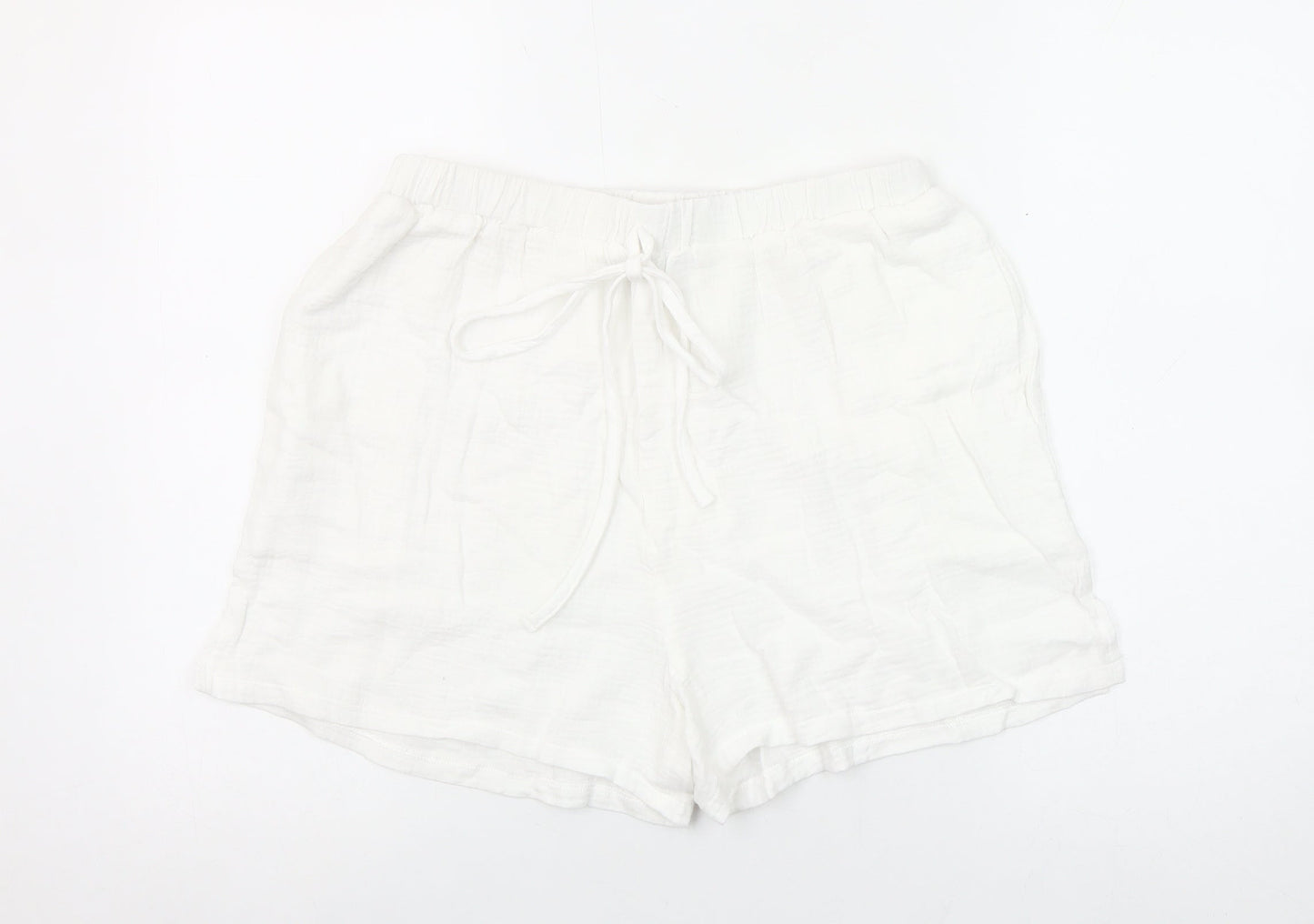 Miss Sparkling Womens White Cotton Drawstring Casual Shorts Size L