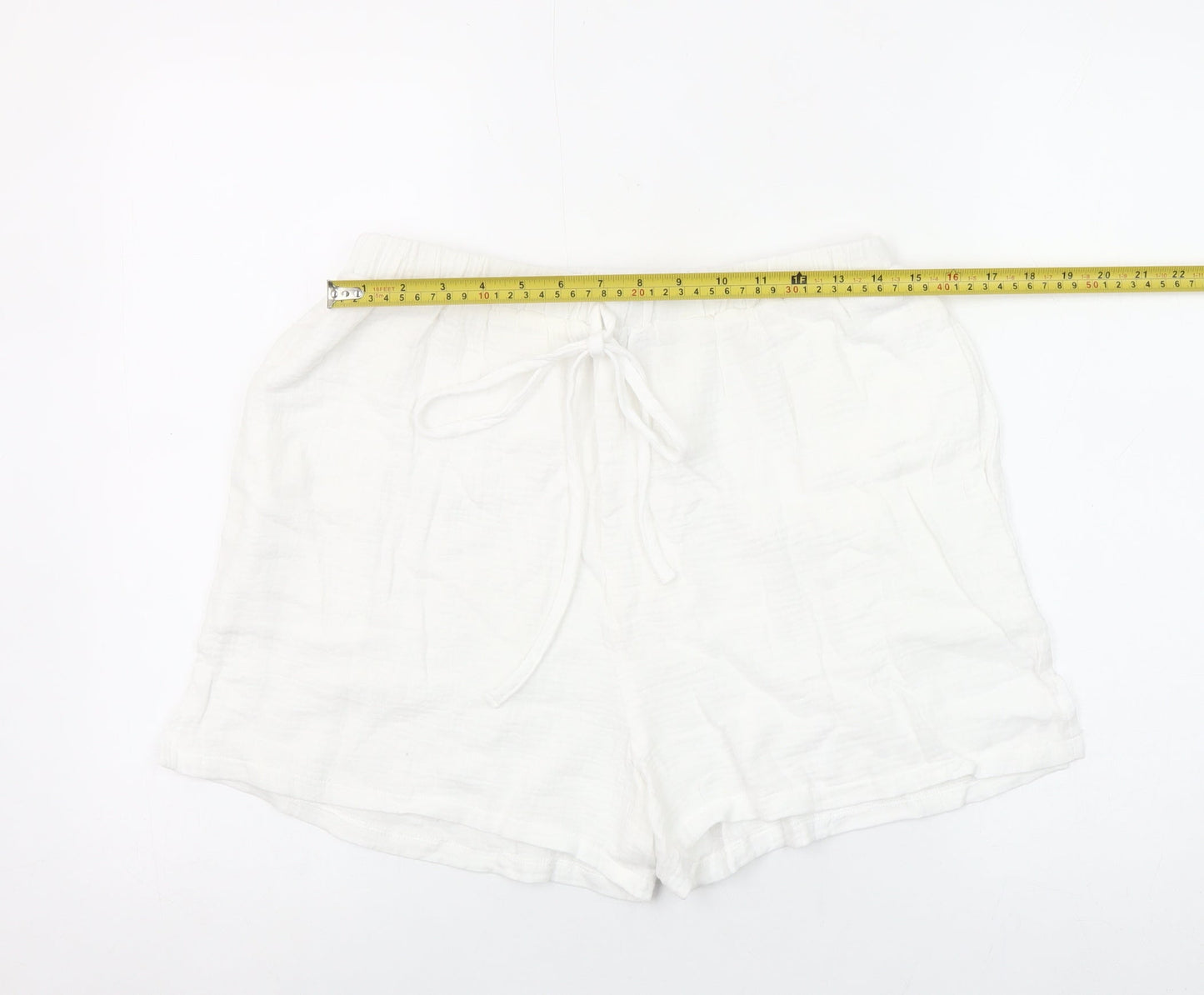 Miss Sparkling Womens White Cotton Drawstring Casual Shorts Size L
