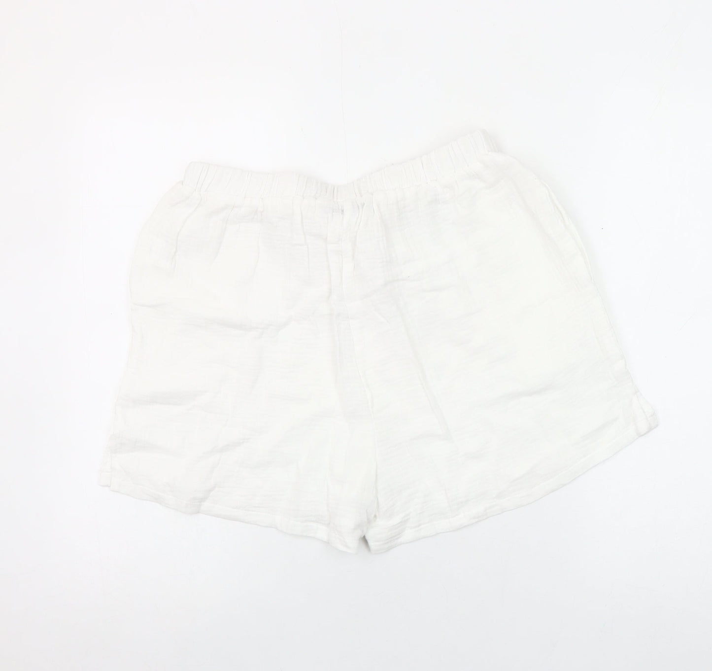Miss Sparkling Womens White Cotton Drawstring Casual Shorts Size L