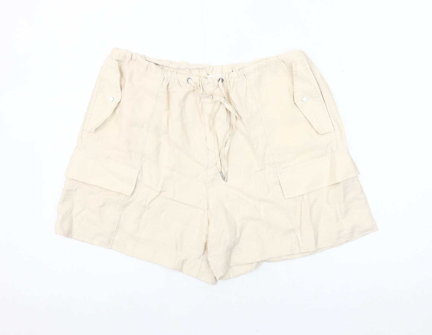 H&M Women’s Beige Cargo Shorts Size M Viscose Blend Drawstring Stretch