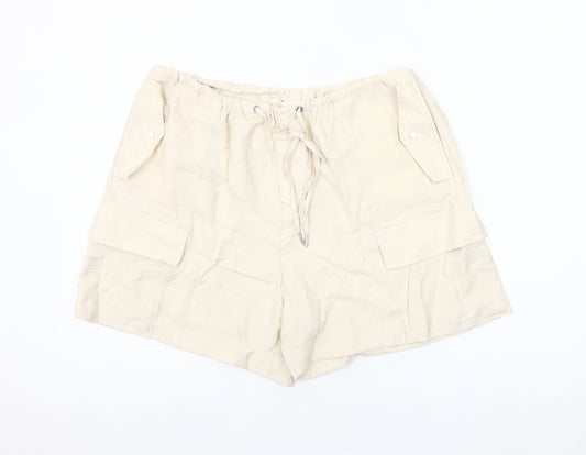 H&M Women’s Beige Cargo Shorts Size M Viscose Blend Drawstring Stretch