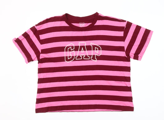 GAP Women’s Pink & Burgundy Striped Cotton T-Shirt Size M