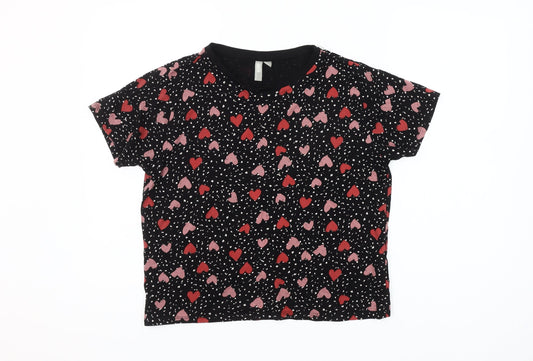 ASOS Women’s Black Heart Print Cotton Short Sleeve T-Shirt Size 10