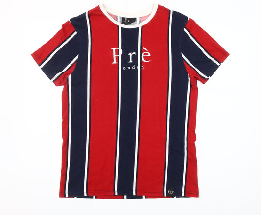 Pre London Men's Red & Navy Striped Cotton T-Shirt Size S