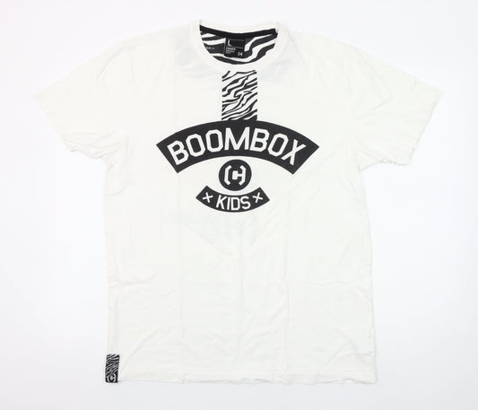 Cropp Men’s White BOOMBOX Kids Graphic Crew Neck T-Shirt L Retro Music