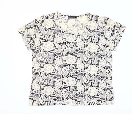 Just Elegance Womens Blue Floral Stretch T-Shirt Size 16