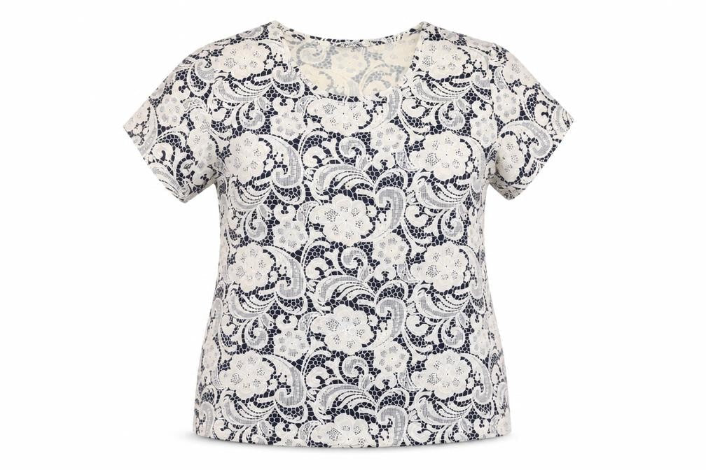 Just Elegance Womens Blue Floral Stretch T-Shirt Size 16