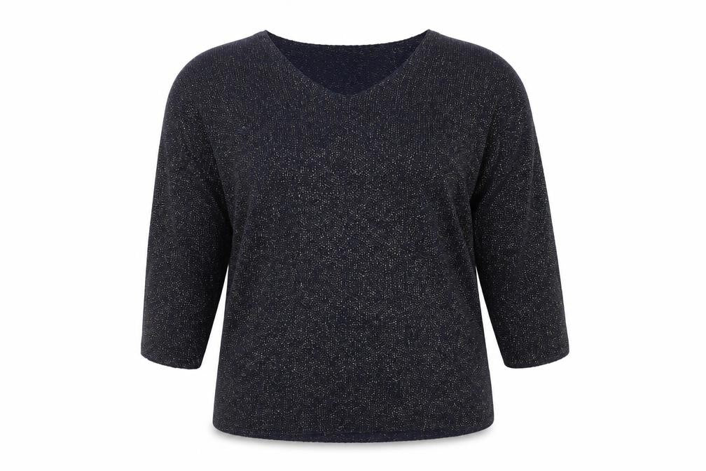 Paco Boutique Women's Blue Glitter Knit V-Neck 3/4 Sleeve Blouse XL