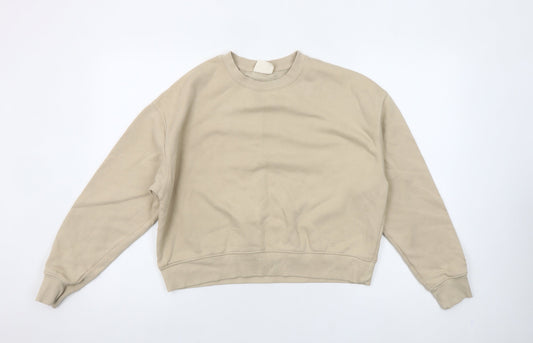 Pull & Bear Womens Beige Cotton Blend Crew Neck Sweatshirt Size M