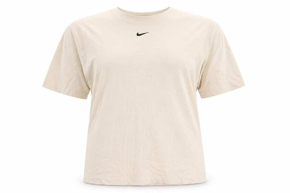 Nike Women Beige Small Basic Cotton Short Sleeve T-Shirt