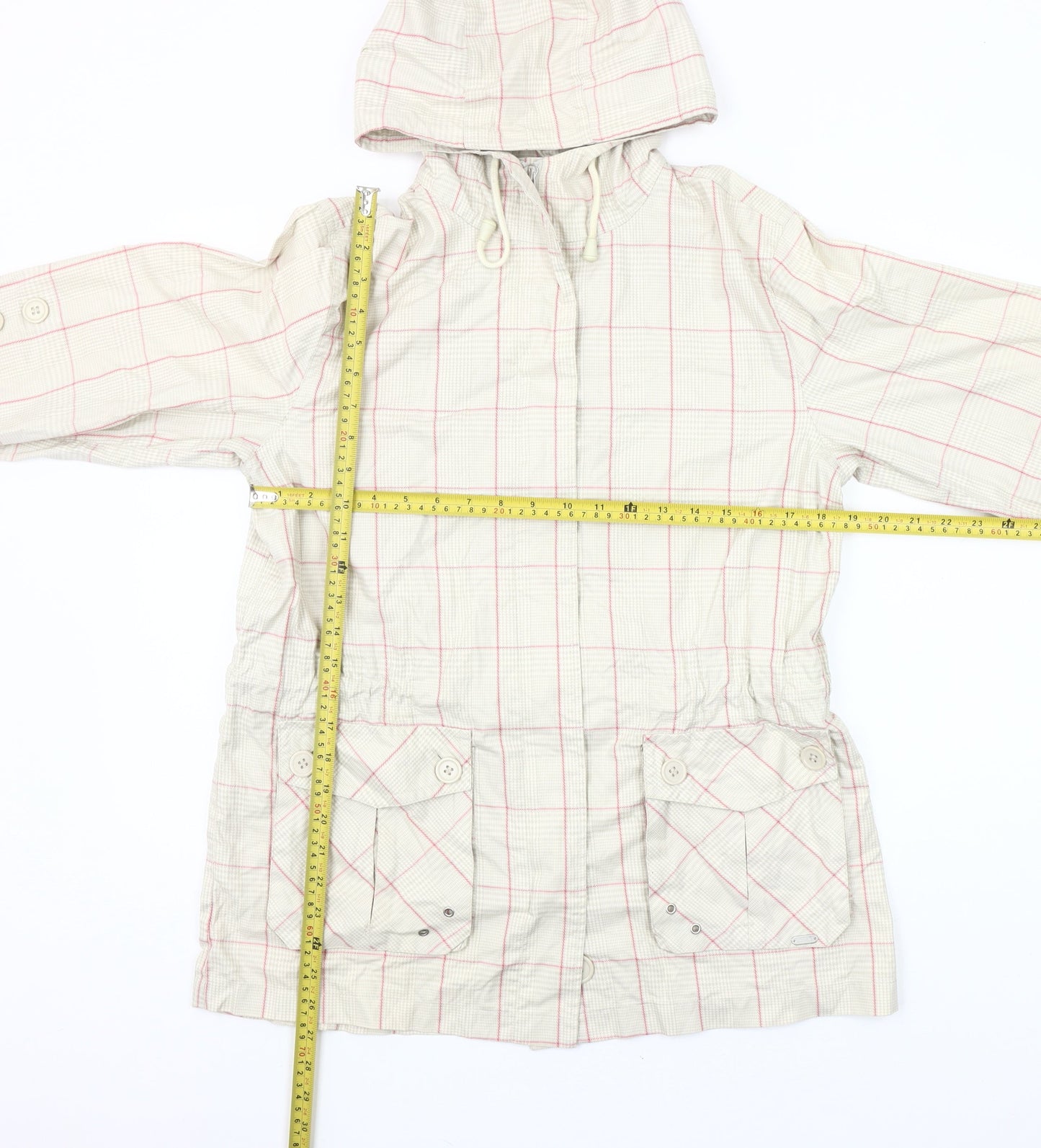 Paco Collection Women Beige Checked Hooded Mid-Length Jacket M
