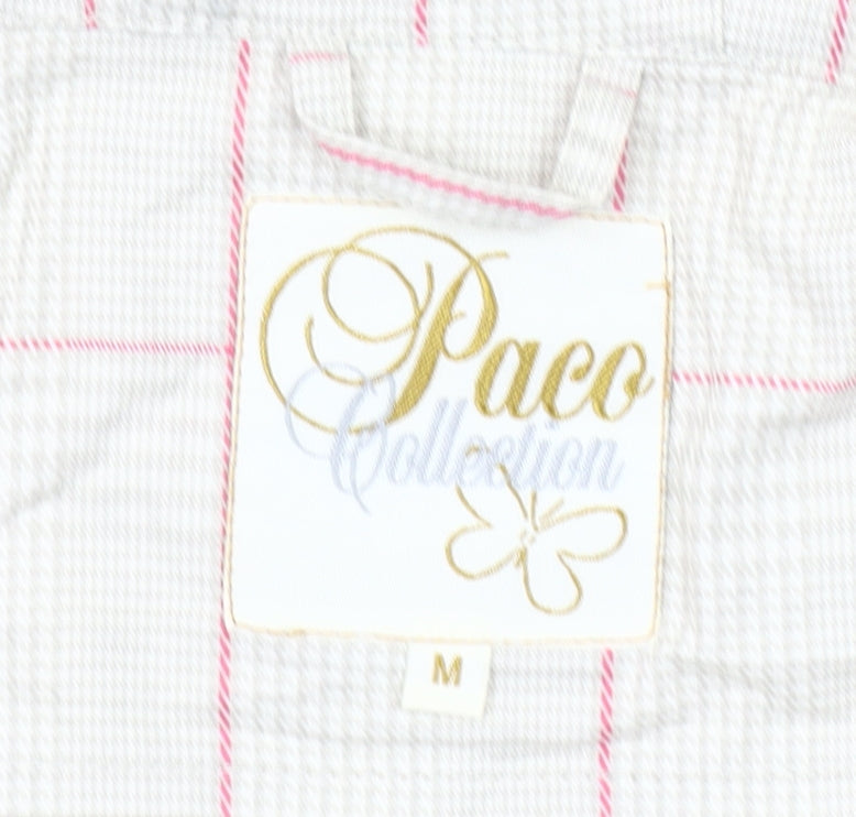 Paco Collection Women Beige Checked Hooded Mid-Length Jacket M