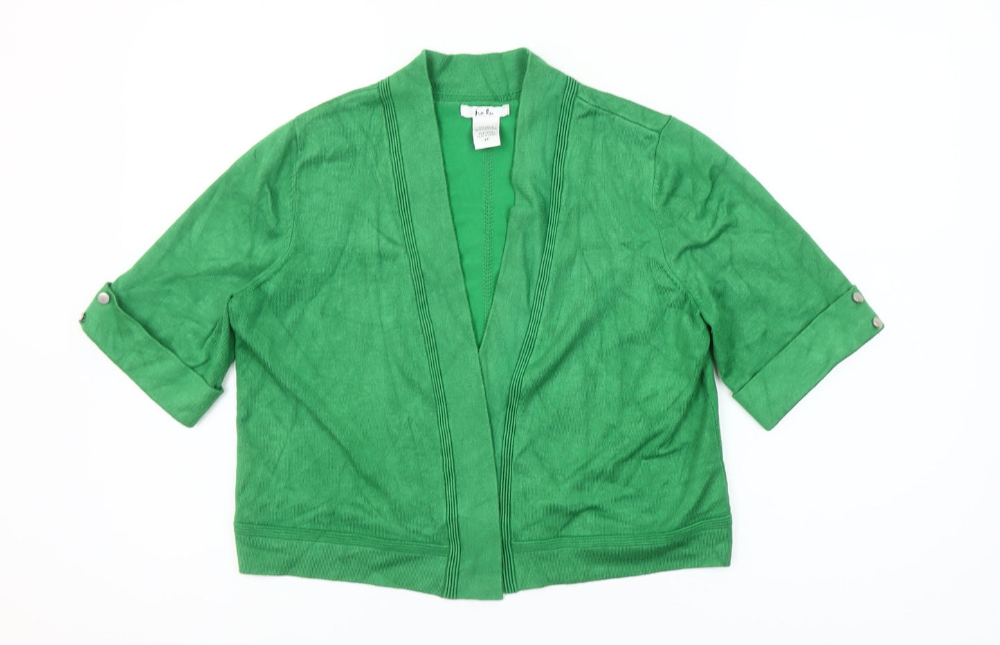 Isela Women Green M Open Cardigan 3/4 Sleeve Rayon Blend