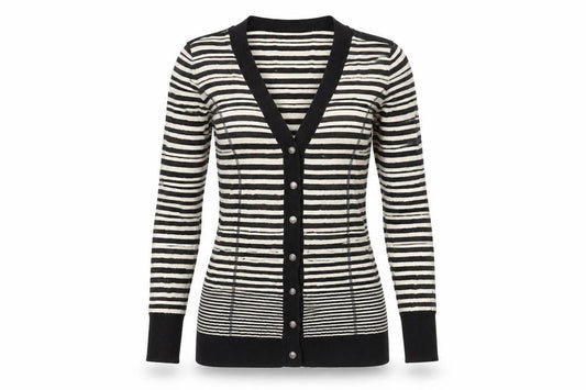 MaxMara Weekend Women’s Black Stripe V-Neck Long Sleeve Cardigan M