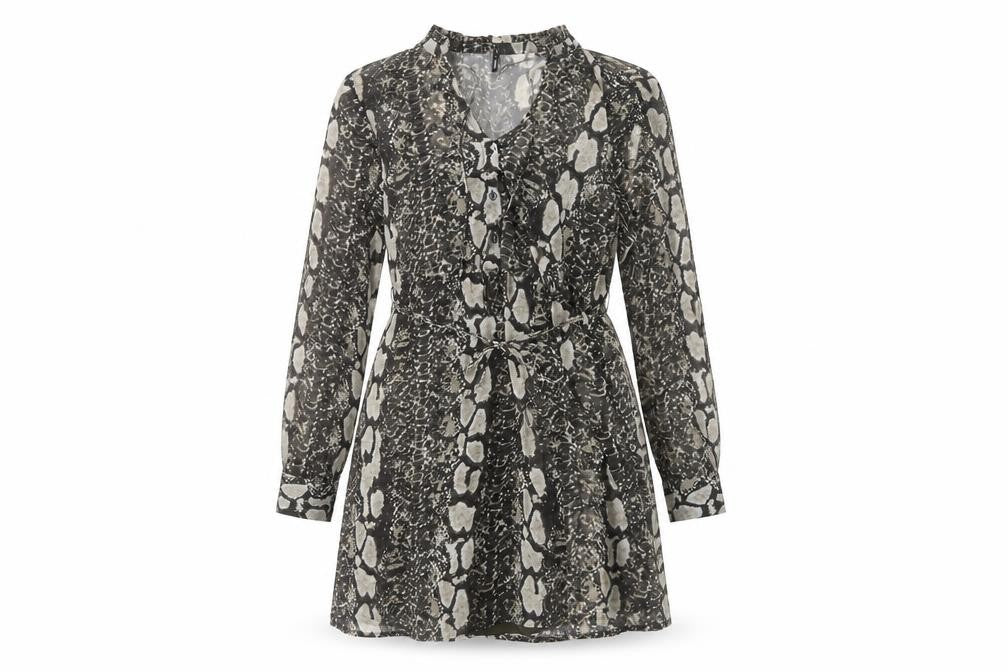 Only Women's Brown Snake Print Shirt Dress Size M Long Sleeve