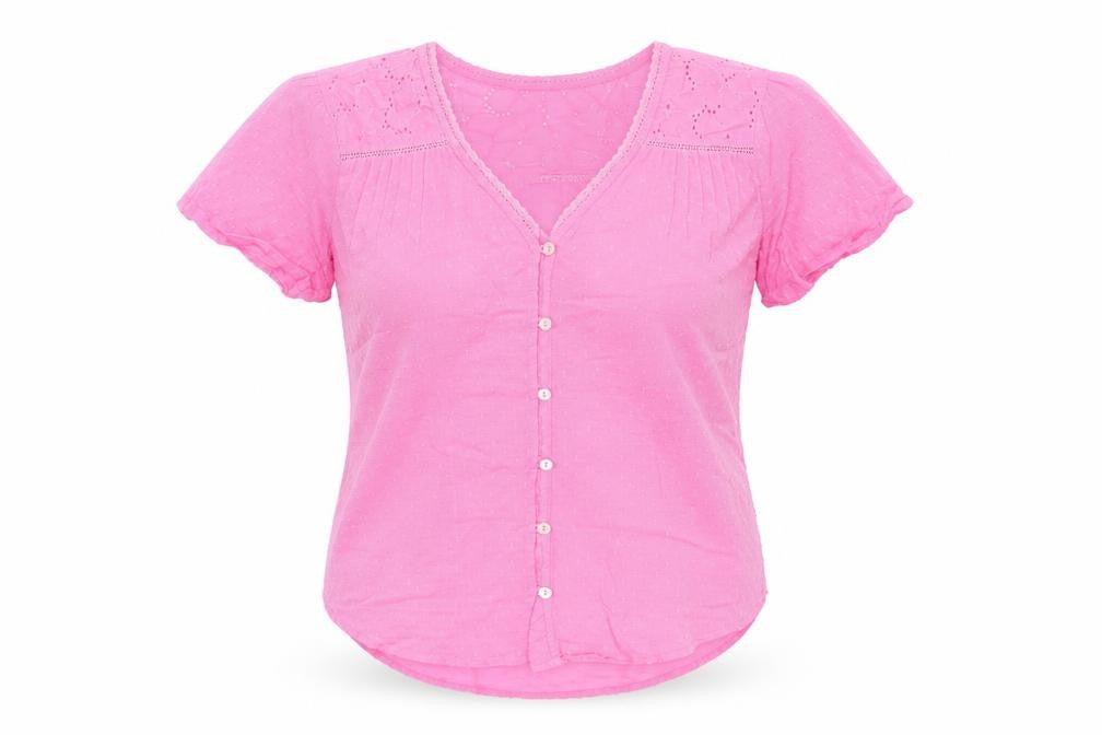 Dunnes Women’s Pink Cotton Short Sleeve Button Blouse Size S