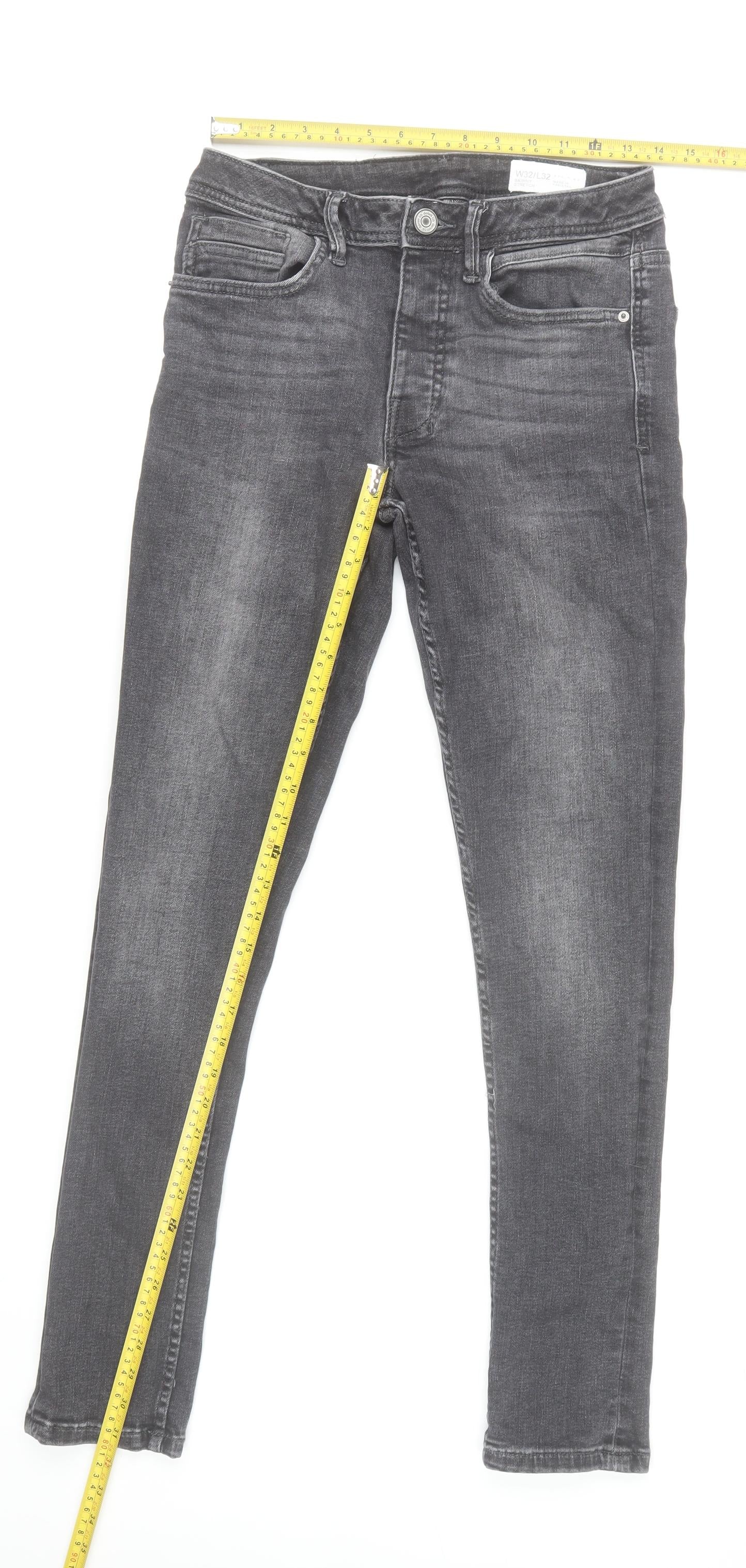Denim Co. Men's Grey Slim Fit Skinny Jeans 32W 32L Denim Stretch
