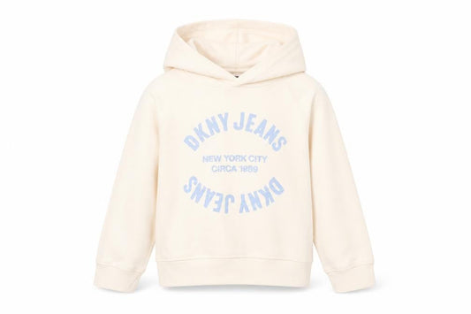 DKNY Jeans Girls Beige Hooded Pullover Hoodie Size 5 Graphic Print