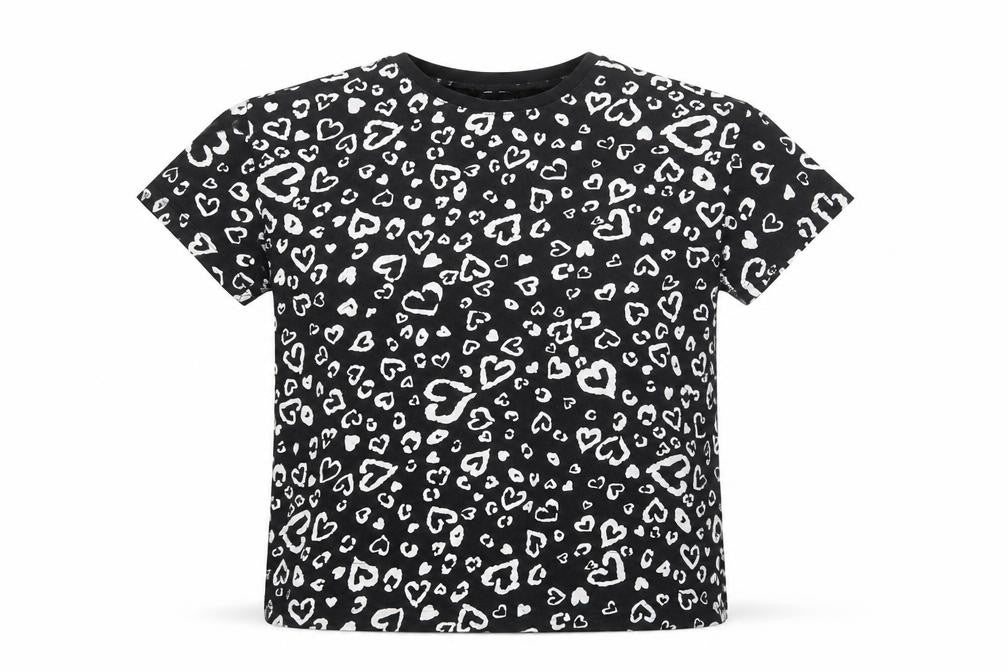 Dunnes Women Black Heart Print Cotton T-Shirt Size 12