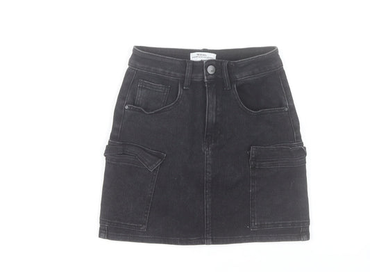 Redial Women's Black Denim Cargo Mini Skirt XS High Rise
