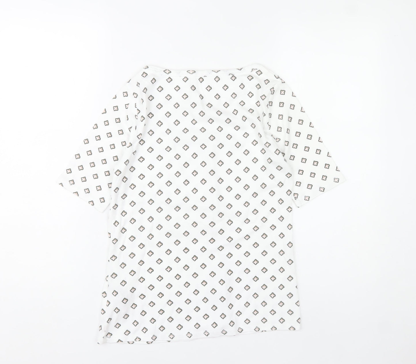 Marks and Spencer Womens White Geometric Print Cotton T-Shirt UK 12