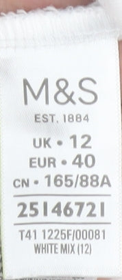 Marks and Spencer Womens White Geometric Print Cotton T-Shirt UK 12