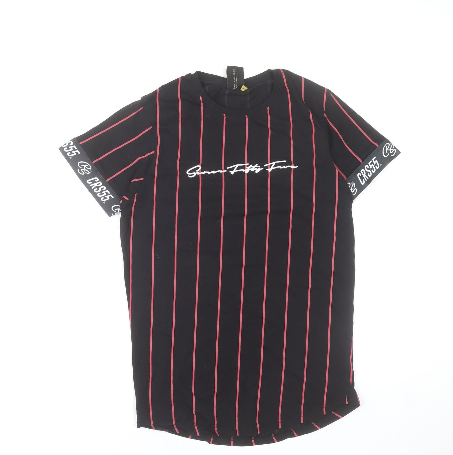 Crosshatch Men’s Black Striped CRS55 Crew Neck Short Sleeve T-Shirt Size S