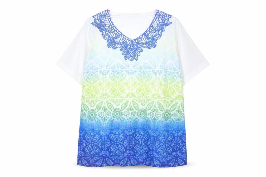 Annabelle Women’s Multicoloured Crochet V-Neck Short Sleeve T-Shirt M