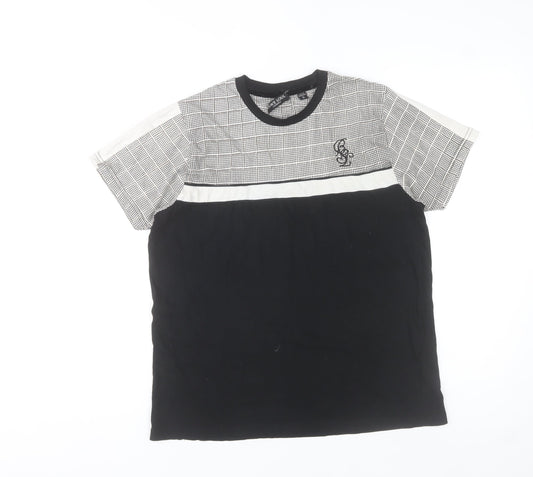 Brave Soul Men's Black Check Panel Crew Neck Short Sleeve T-Shirt Size S