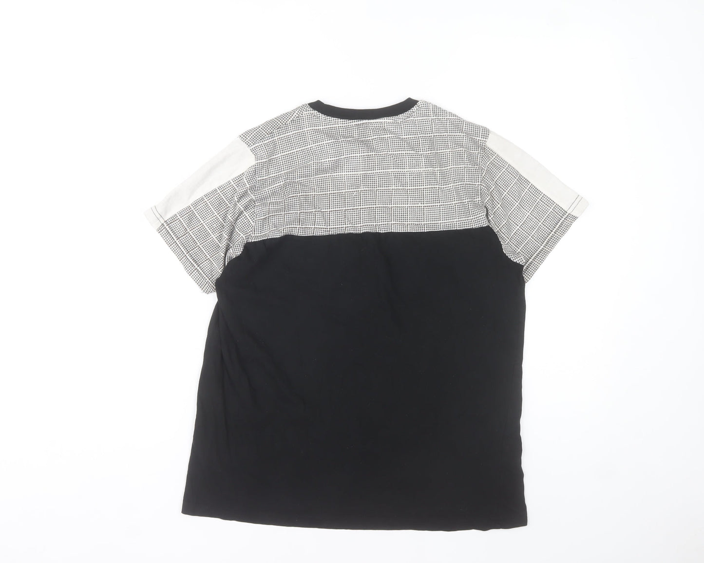 Brave Soul Men's Black Check Panel Crew Neck Short Sleeve T-Shirt Size S