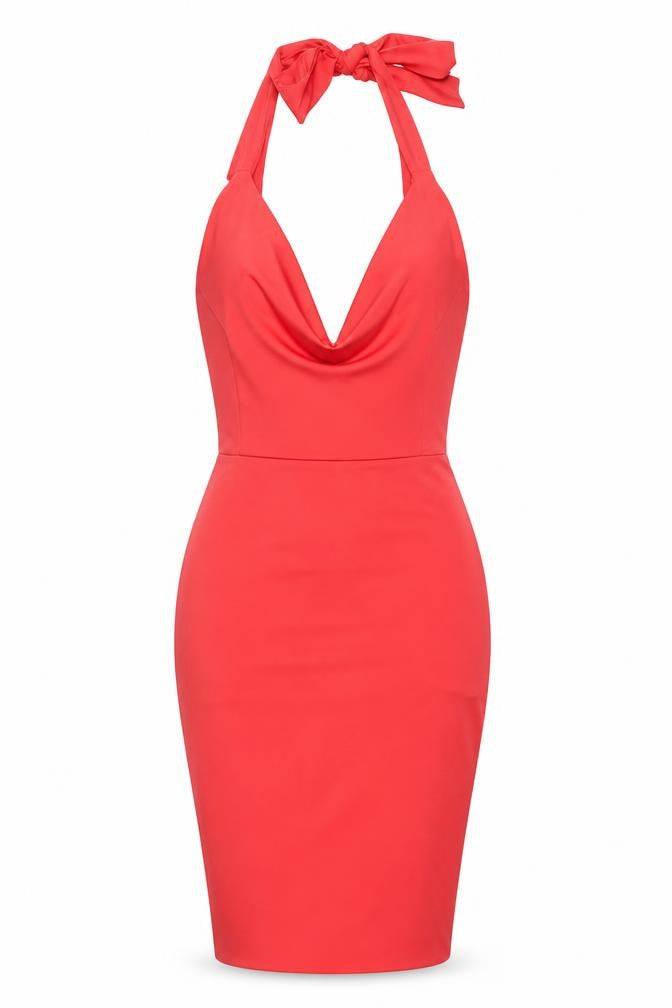 Saint Genies Women Red Halter Bodycon Short Dress Size 8