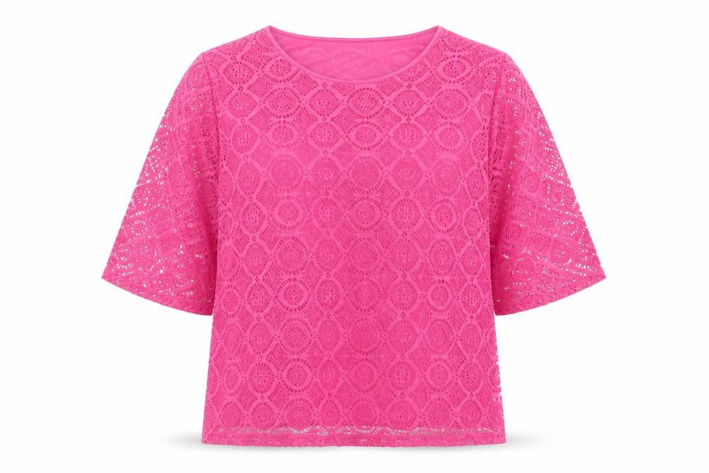Sugar Crisp Womens Pink Lace Tunic Blouse XL 3/4 Sleeve Pullover