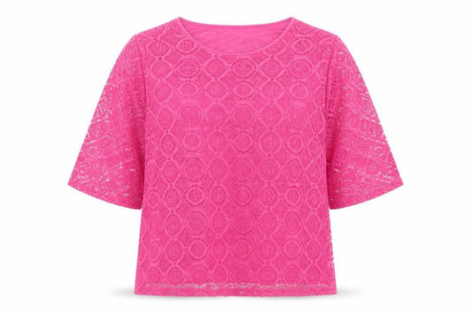 Sugar Crisp Womens Pink Lace Tunic Blouse XL 3/4 Sleeve Pullover