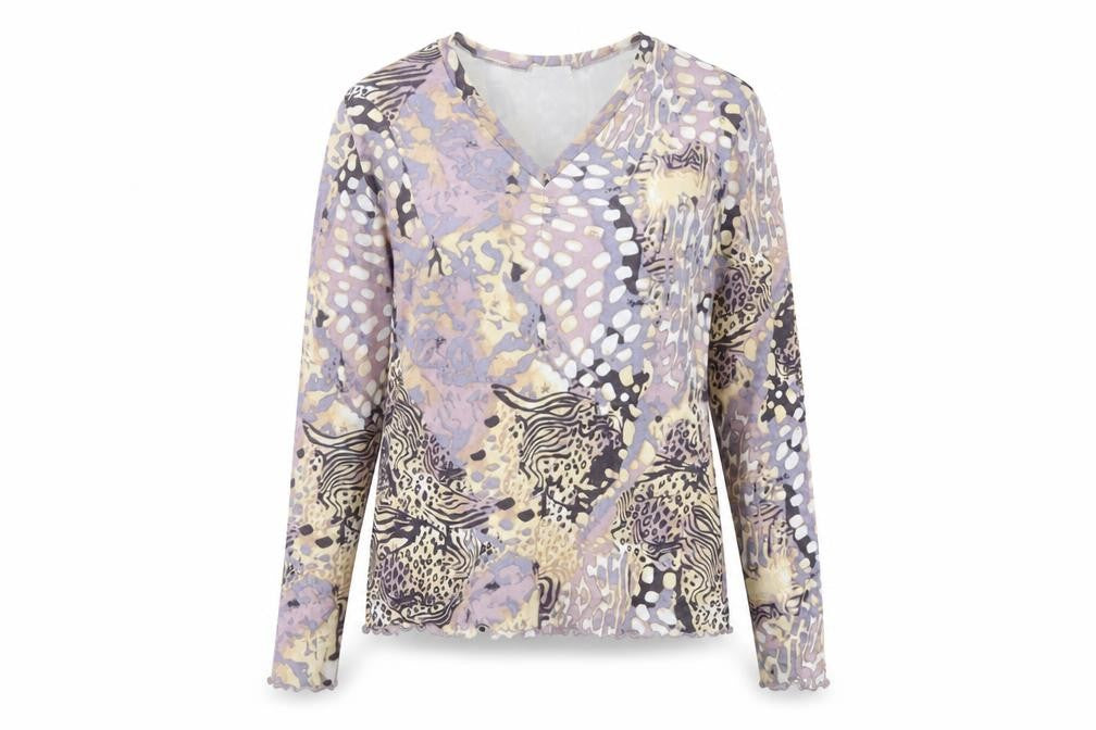 Gold Women’s Multicoloured Animal Print Mesh V-Neck Blouse Size 16