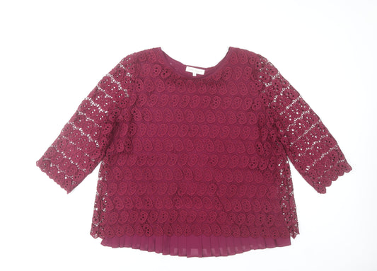 Marc Angelo Women Purple Lace 3/4 Sleeve Blouse Size 16
