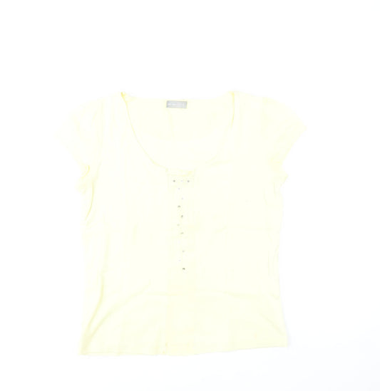 Marks and Spencer Per Una Women's Yellow Beaded Scoop Neck Short Sleeve Cotton T-Shirt Size 12