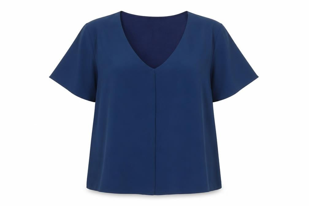 Dunnes Women's Blue V-Neck Short Sleeve Blouse Size L