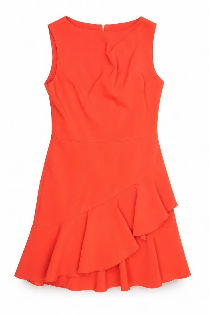 Debut Women's Red Size 14 Sleeveless Bodycon Asymmetric Ruffle Dress