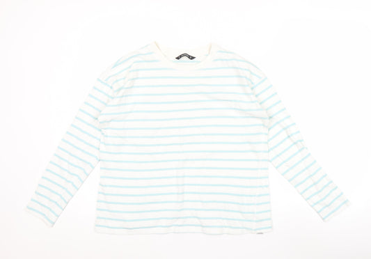 Dunnes Women's White Blue Striped Long Sleeve Cotton T-Shirt Size M