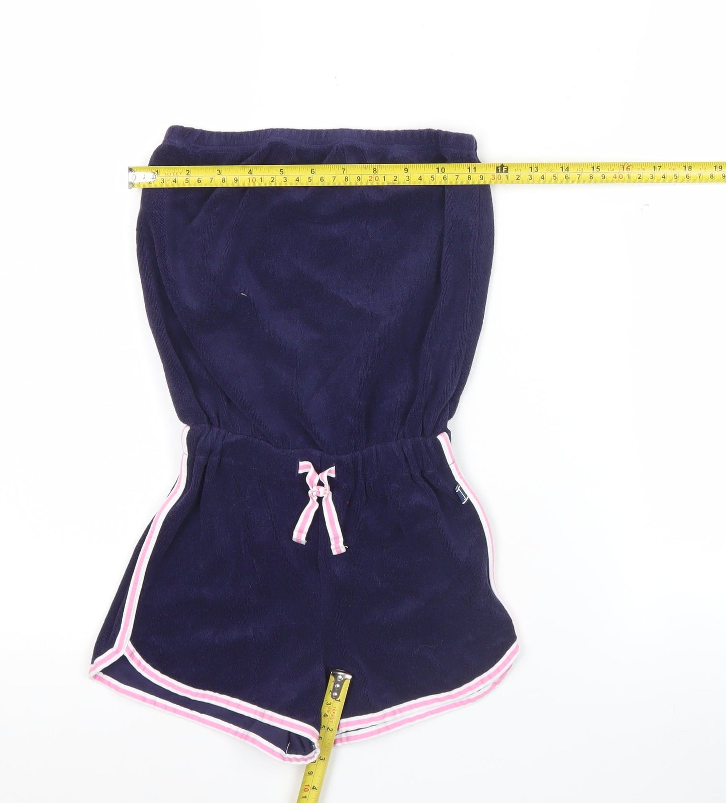 Jasper Conran Women Navy Blue Velour Playsuit Medium Elastic Waist Pink Trim