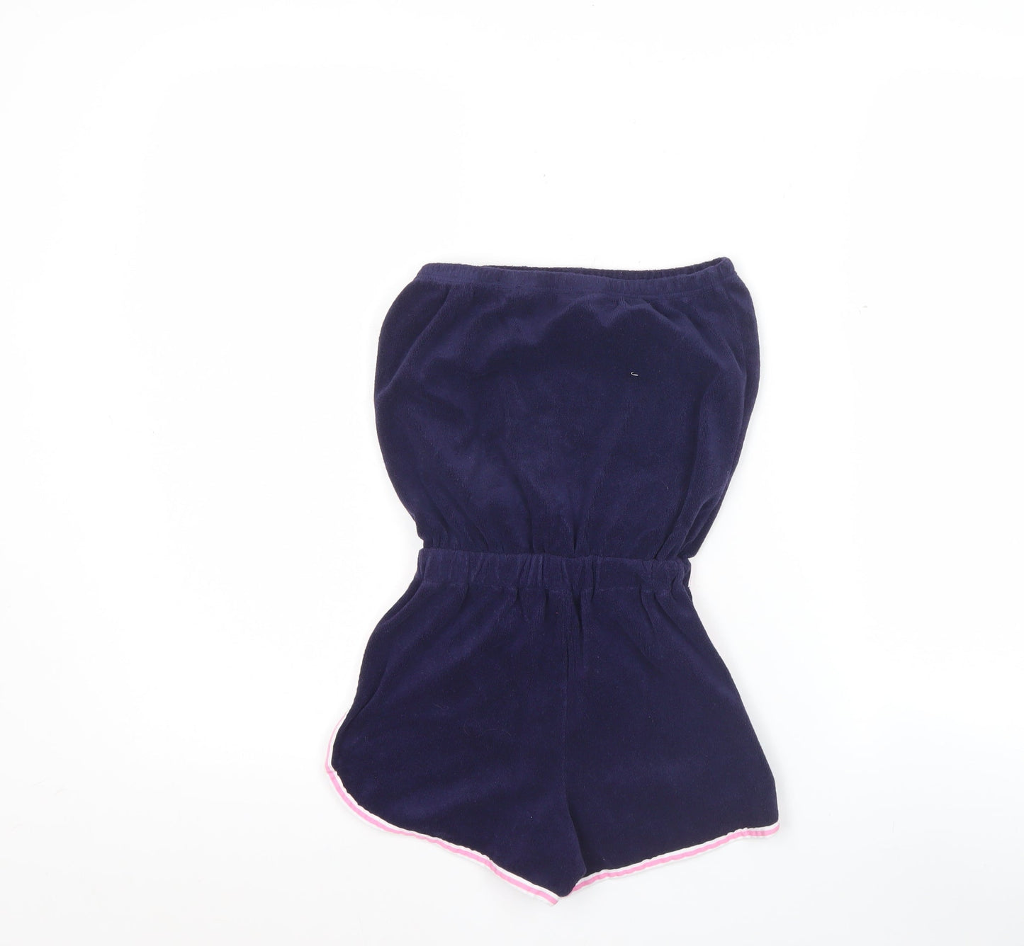 Jasper Conran Women Navy Blue Velour Playsuit Medium Elastic Waist Pink Trim