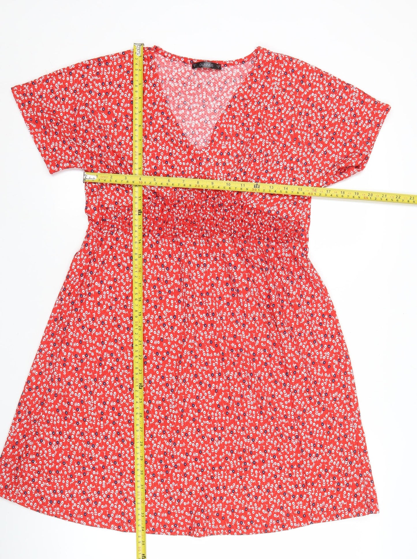 Dunnes Women’s Red Floral A-Line Short Sleeve Dress Size S