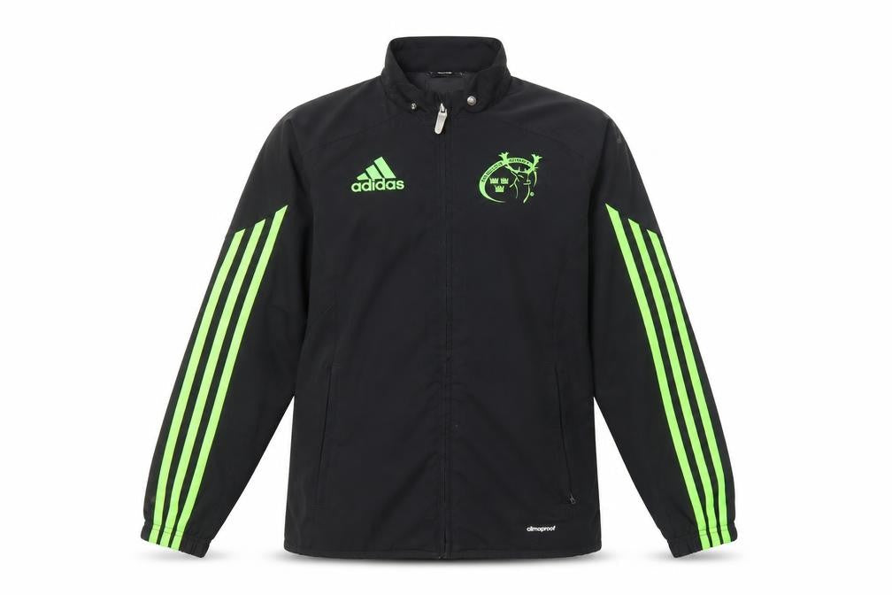 Adidas Boys Black Green 9-10 Years Windbreaker Jacket ClimaProof Lined Zip