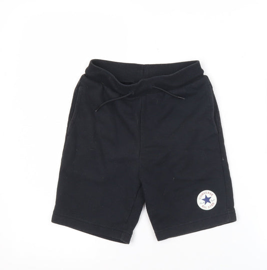 Converse Boys Black Athletic Shorts S 8-10 Years Drawstring Cotton Blend