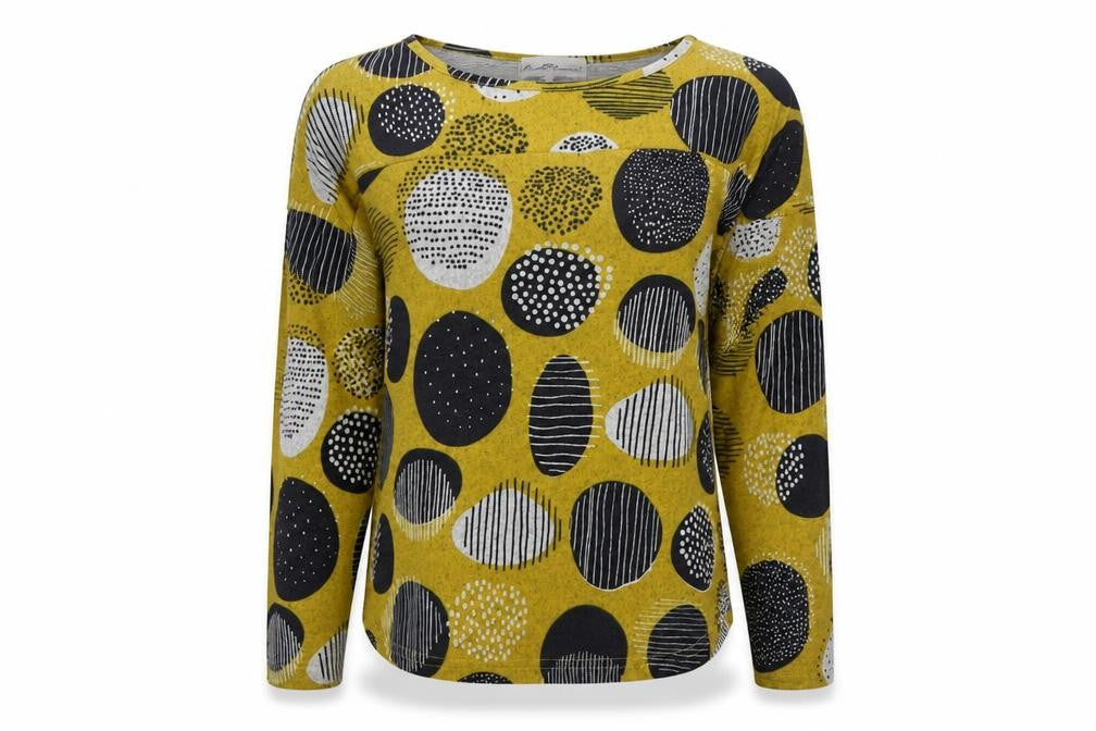 Mudflower Womens Yellow Geometric Long Sleeve Pullover Jumper Size 10