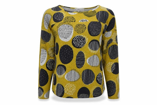 Mudflower Womens Yellow Geometric Long Sleeve Pullover Jumper Size 10