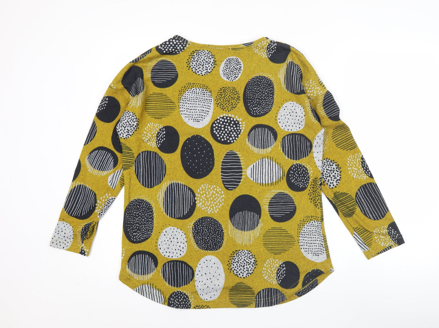 Mudflower Womens Yellow Geometric Long Sleeve Pullover Jumper Size 10